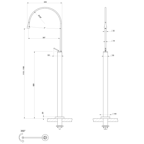 Immagine di Gessi GOCCIA miscelatore lavabo freestanding, bocca lunga e girevole, senza scarico e senza corpo incasso, finitura cromo 33630#031