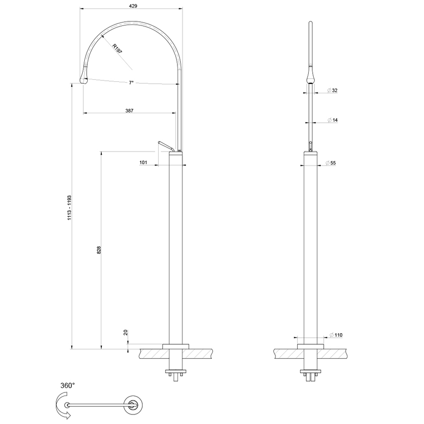 Immagine di Gessi GOCCIA miscelatore lavabo freestanding, bocca lunga e girevole, senza scarico e senza corpo incasso, finitura cromo 33630#031