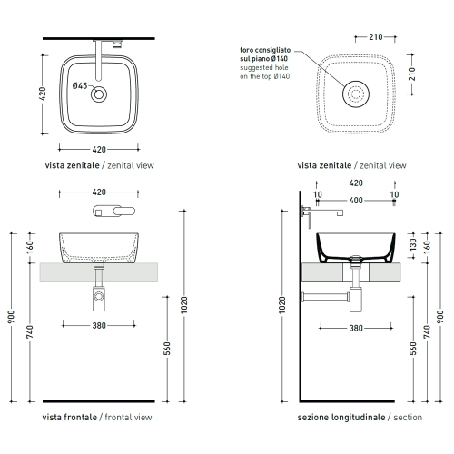 Immagine di Flaminia PLAY lavabo 42 cm, da appoggio senza piano rubinetteria e senza troppopieno, colore bianco finitura lucido PY42A