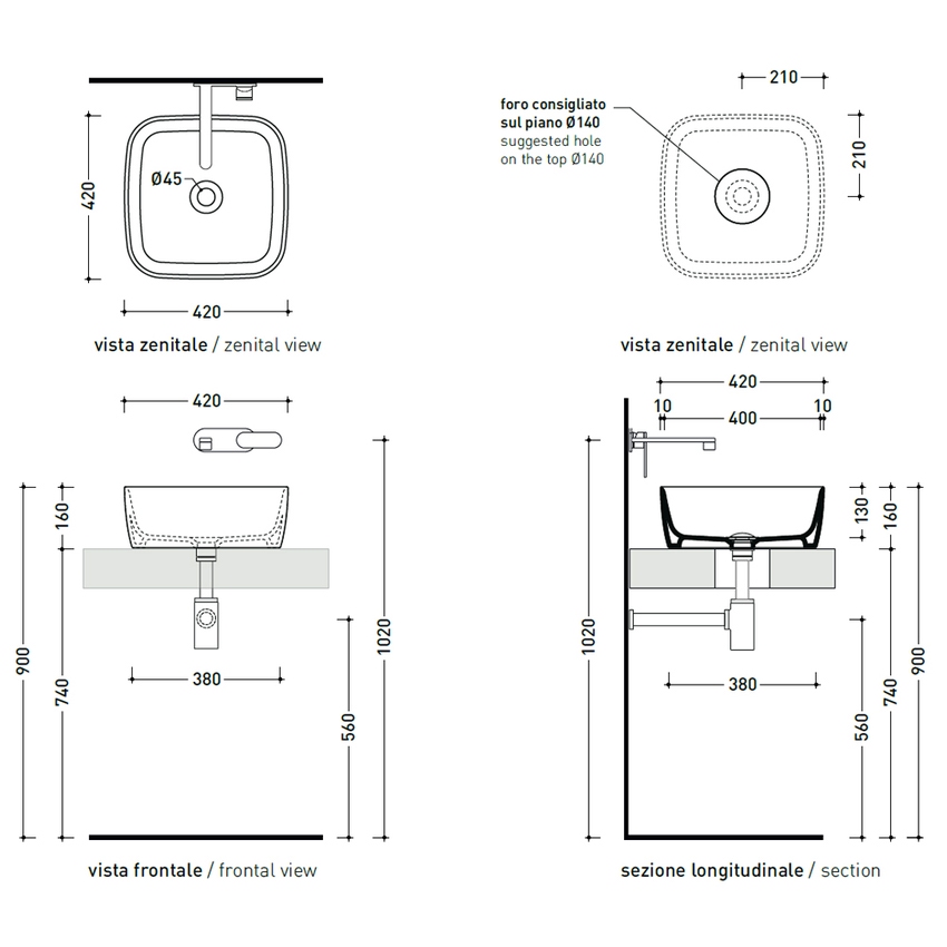 Immagine di Flaminia PLAY lavabo 42 cm, da appoggio senza piano rubinetteria e senza troppopieno, colore bianco finitura lucido PY42A
