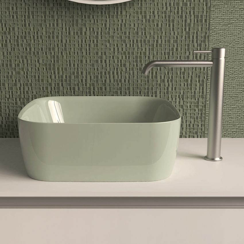 Immagine di Flaminia PLAY lavabo 42 cm, da appoggio senza piano rubinetteria e senza troppopieno, colore bianco finitura lucido PY42A