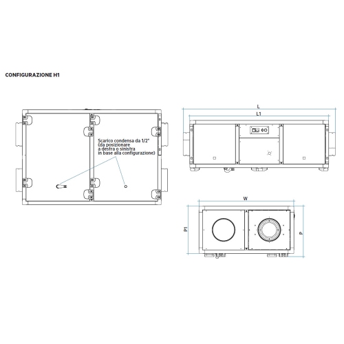 Immagine di Irsap REC EC 800 unità di ventilazione a doppio flusso, con recupero di calore, installazione orizzontale o verticale, controllo EL, portata 880 m³/h URED080HTE1EC0M