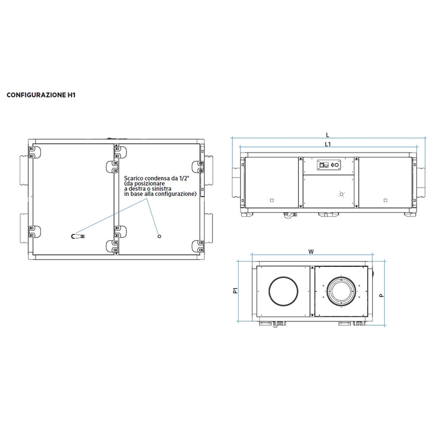 Immagine di Irsap REC EC 800 unità di ventilazione a doppio flusso, con recupero di calore, installazione orizzontale o verticale, controllo EL, portata 880 m³/h URED080HTE1EC0M