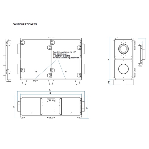 Immagine di Irsap REC EC 800 unità di ventilazione a doppio flusso, con recupero di calore, installazione orizzontale o verticale, controllo EL, portata 880 m³/h URED080HTE1EC0M
