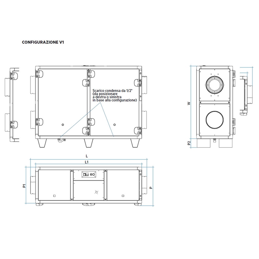 Immagine di Irsap REC EC 800 unità di ventilazione a doppio flusso, con recupero di calore, installazione orizzontale o verticale, controllo EL, portata 880 m³/h URED080HTE1EC0M