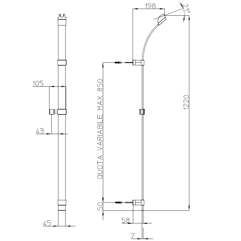 Immagine di Bossini FLAT asta murale rettangolare curvo H.120 cm, con supporti regolabili, finitura cromo D45000000030013