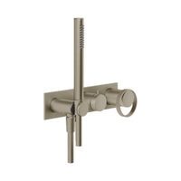 Immagine di Gessi ANELLO miscelatore doccia, a parete, 2 uscite con deviatore, presa acqua e supporto doccetta, senza corpo incasso, finitura finox brushed nickel 63343#149