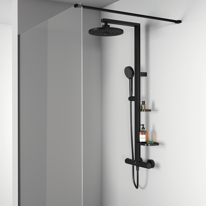 Immagine di Ideal Standard ALU+ soffione rotondo Ø 26 cm, a 2 funzioni, con selettore manuale, colore nero seta finitura opaco BD581XG