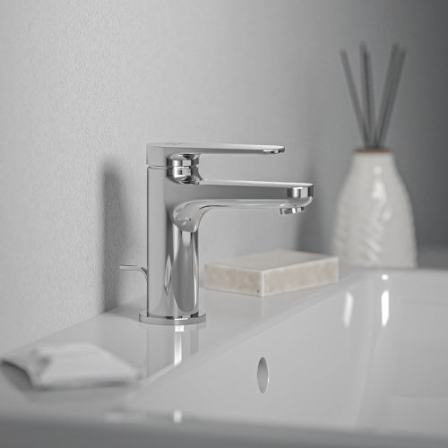 Immagine di Ideal Standard CERAFINE O miscelatore monocomando H.13 cm per lavabo, con asta di comando e scarico piletta da 1-1/4", con sistema BlueStart, finitura cromo BD767AA