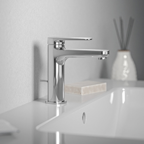 Immagine di Ideal Standard CERAFINE O miscelatore monocomando H.15 cm per lavabo, con asta di comando e scarico piletta da 1-1/4", finitura cromo BD908AA