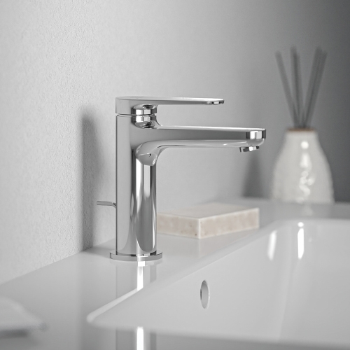 Immagine di Ideal Standard CERAFINE O miscelatore monocomando H.15 cm per lavabo, con asta di comando, scarico piletta da 1-1/4" e sistema BlueStart, finitura cromo BD769AA