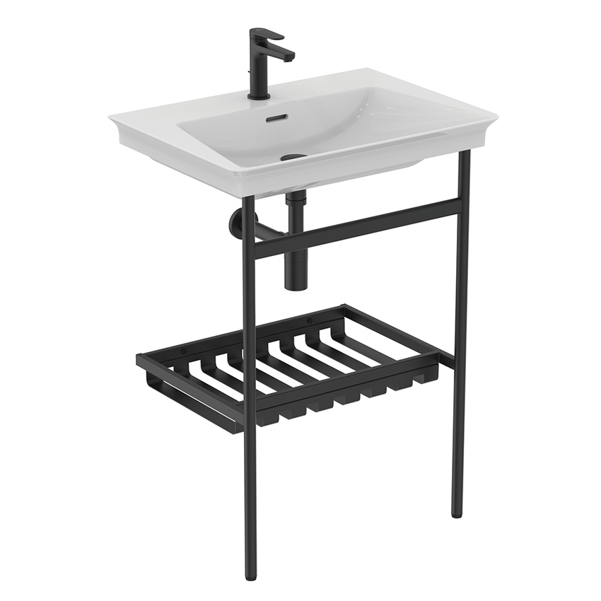 Immagine di Ideal Standard CERAFINE O miscelatore monocomando H.15 cm per lavabo, con asta di comando, scarico piletta da 1-1/4" e sistema BlueStart, colore nero finitura opaco BD769XG