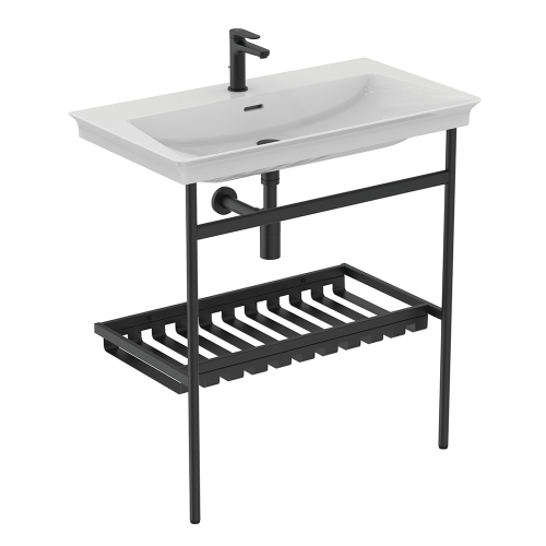 Immagine di Ideal Standard CERAFINE O miscelatore monocomando H.15 cm per lavabo, con asta di comando, scarico piletta da 1-1/4" e sistema BlueStart, colore nero finitura opaco BD769XG