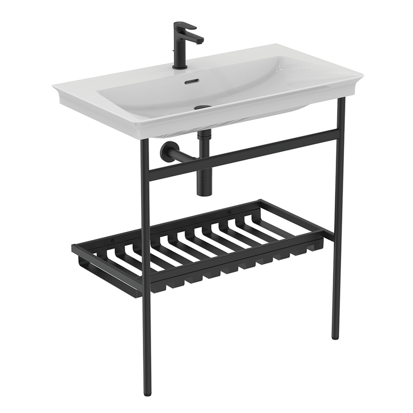 Immagine di Ideal Standard CERAFINE O miscelatore monocomando H.15 cm per lavabo, con asta di comando, scarico piletta da 1-1/4" e sistema BlueStart, colore nero finitura opaco BD769XG