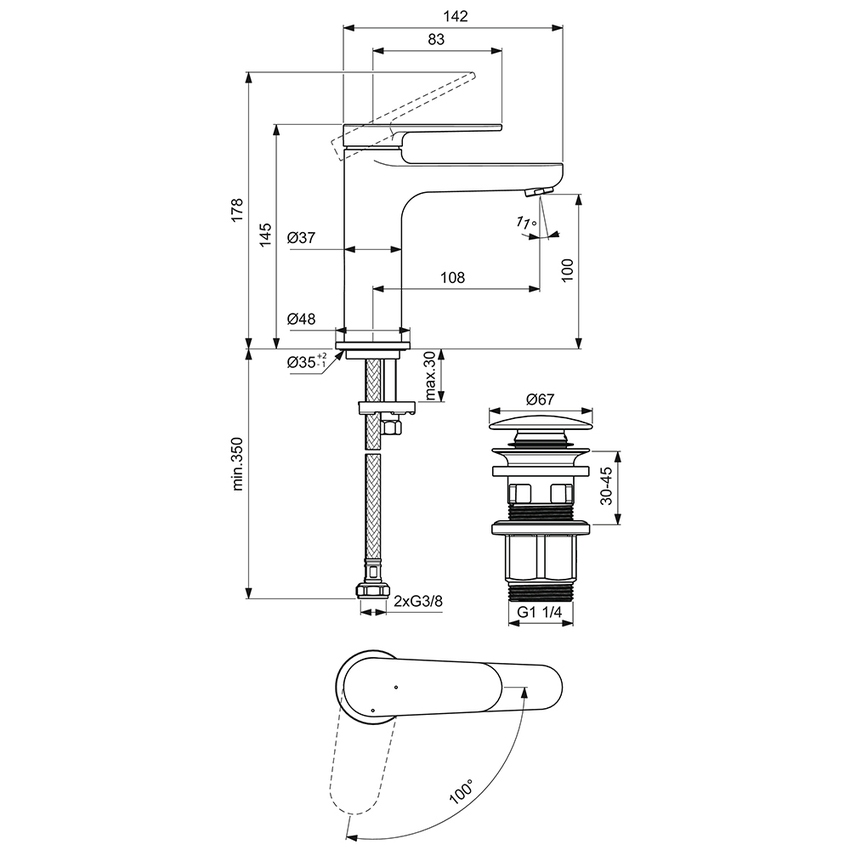 Immagine di Ideal Standard CERAFINE O miscelatore monocomando H.15 cm per lavabo, scarico piletta Click-Clack e sistema BlueStart, finitura cromo BD965AA