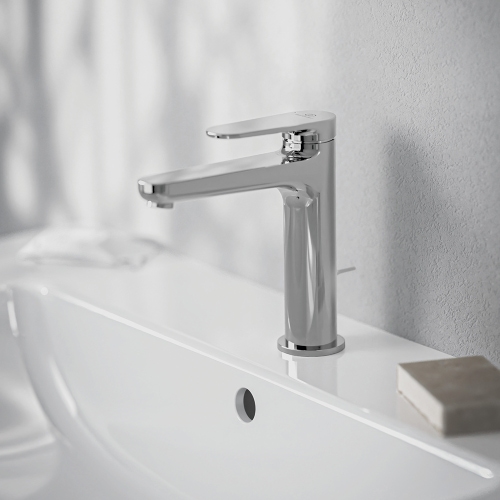 Immagine di Ideal Standard CERAFINE O miscelatore monocomando H.17 cm per lavabo, con asta di comando e scarico piletta da 1-1/4", finitura cromo BD909AA