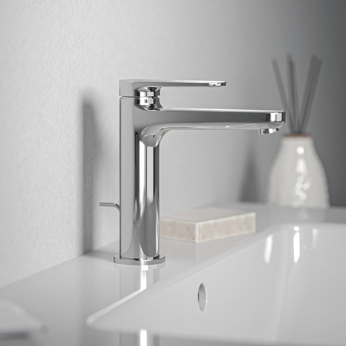 Immagine di Ideal Standard CERAFINE O miscelatore monocomando H.17 cm per lavabo, con asta di comando e scarico piletta da 1-1/4", finitura cromo BD909AA