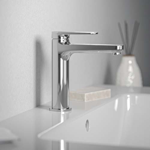 Immagine di Ideal Standard CERAFINE O miscelatore monocomando H.17 cm per lavabo, senza asta di comando e scarico piletta, con sistema BlueStart, finitura cromo BD770AA