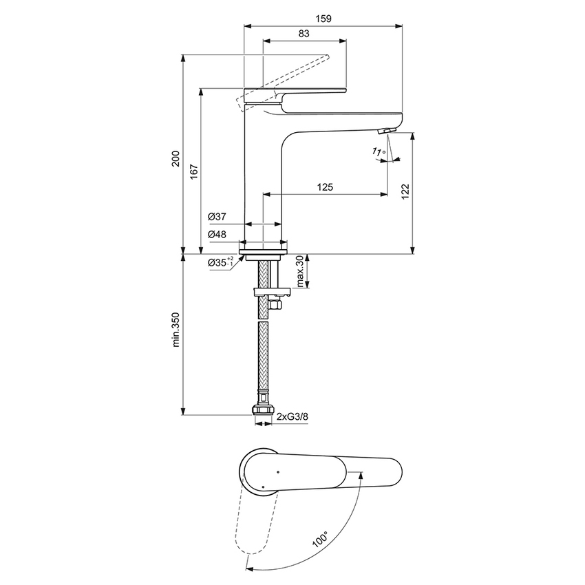 Immagine di Ideal Standard CERAFINE O miscelatore monocomando H.17 cm per lavabo, senza asta di comando e scarico piletta, con sistema BlueStart, finitura cromo BD770AA