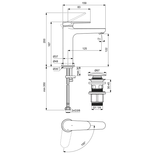 Immagine di Ideal Standard CERAFINE O miscelatore monocomando H.17 cm per lavabo, scarico piletta Click-Clack e sistema BlueStart, finitura cromo BD772AA