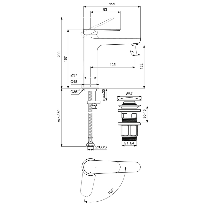 Immagine di Ideal Standard CERAFINE O miscelatore monocomando H.17 cm per lavabo, scarico piletta Click-Clack e sistema BlueStart, finitura cromo BD772AA