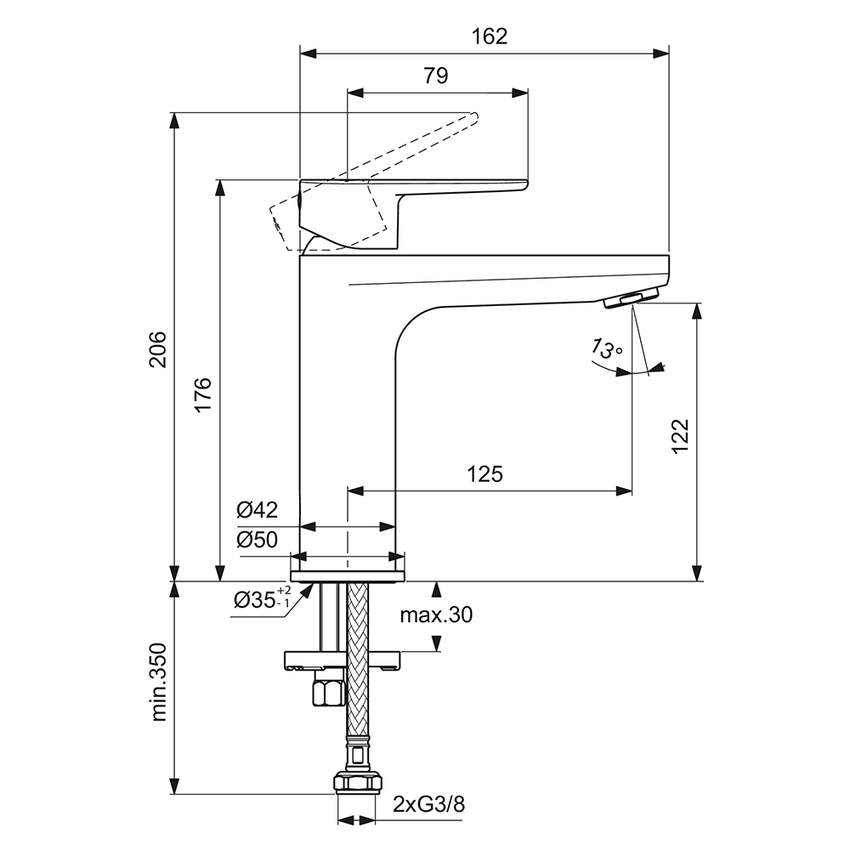 Immagine di Ideal Standard CERAFINE O miscelatore monocomando per lavabo H.18 cm, senza asta di comando e scarico piletta, colore nero finitura opaco BC554XG