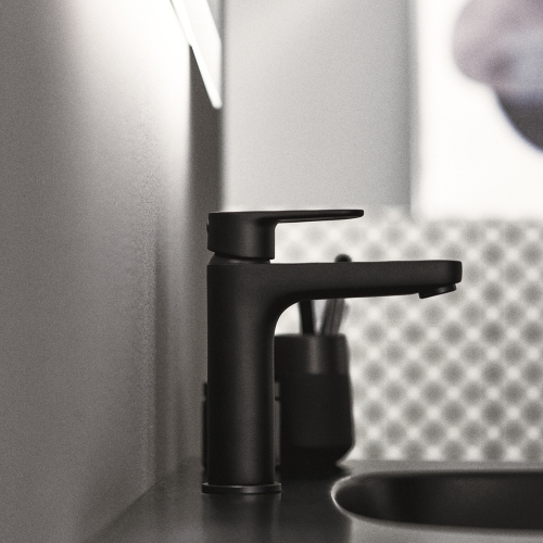 Immagine di Ideal Standard CERAFINE O miscelatore monocomando per lavabo H.18 cm, senza asta di comando e scarico piletta, colore nero finitura opaco BC554XG
