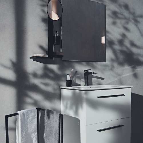Immagine di Ideal Standard CERAFINE O miscelatore monocomando per lavabo H.18 cm, senza asta di comando e scarico piletta, colore nero finitura opaco BC554XG