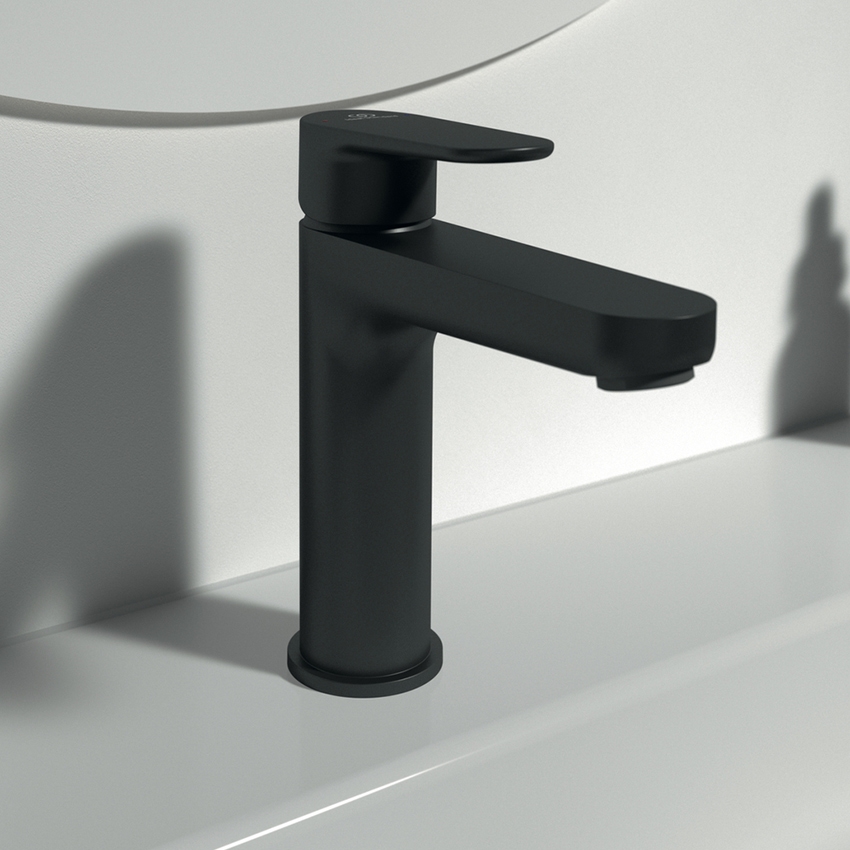 Immagine di Ideal Standard CERAFINE O miscelatore monocomando per lavabo H.18 cm, senza asta di comando e scarico piletta, colore nero finitura opaco BC554XG