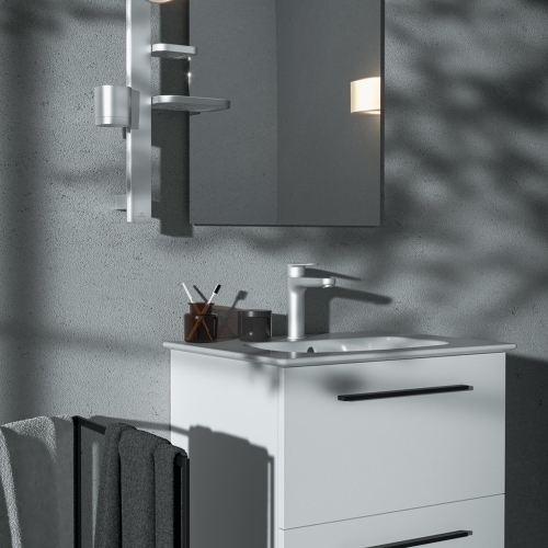 Immagine di Ideal Standard CERAFINE O miscelatore monocomando H.18 cm per lavabo, scarico piletta Click-Clack, finitura silver BD131SI