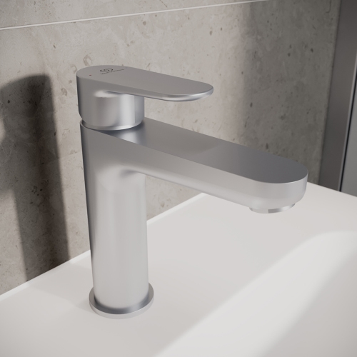Immagine di Ideal Standard CERAFINE O miscelatore monocomando H.18 cm per lavabo, scarico piletta Click-Clack, finitura silver BD131SI