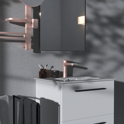 Immagine di Ideal Standard CERAFINE O miscelatore monocomando H.18 cm per lavabo, scarico piletta Click-Clack, finitura rosè BD131RO