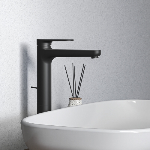 Immagine di Ideal Standard CERAFINE O miscelatore monocomando H.29 cm per lavabo, con asta di comando e scarico piletta da 1-1/4", con sistema BlueStart, colore nero finitura opaco BD774XG