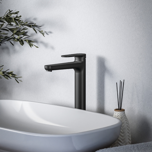 Immagine di Ideal Standard CERAFINE O miscelatore monocomando H.29 cm per lavabo, senza asta di comando e scarico piletta, con sistema BlueStart, colore nero finitura opaco BD773XG