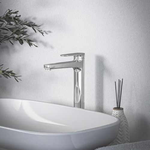 Immagine di Ideal Standard CERAFINE O miscelatore monocomando H.29 cm per lavabo, scarico piletta Click-Clack, con sistema BlueStart, finitura cromo BD966AA