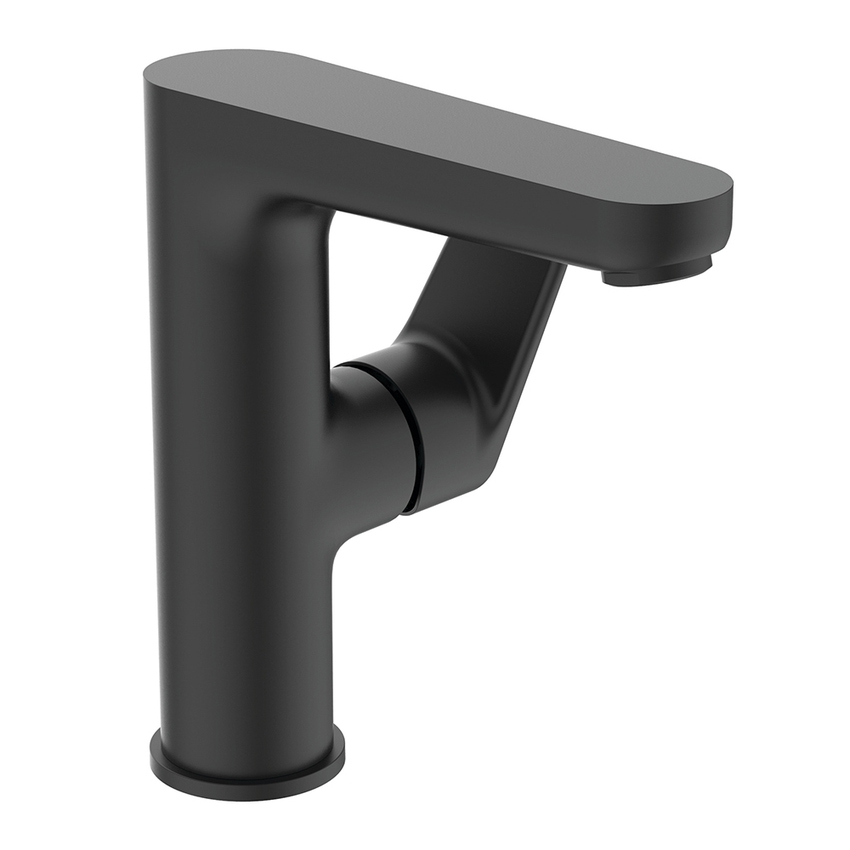 Immagine di Ideal Standard CERAFINE O miscelatore monocomando per lavabo, senza asta di comando e scarico piletta, comando laterale, colore nero finitura opaco BC555XG