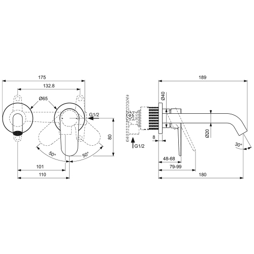 Immagine di Ideal Standard CERAFINE O miscelatore monocomando P.19 cm per lavabo, a parete, senza corpo incasso, colore nero finitura opaco BD776XG