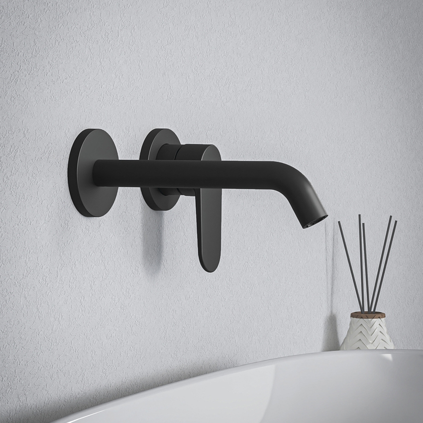 Immagine di Ideal Standard CERAFINE O miscelatore monocomando P.19 cm per lavabo, a parete, senza corpo incasso, colore nero finitura opaco BD776XG