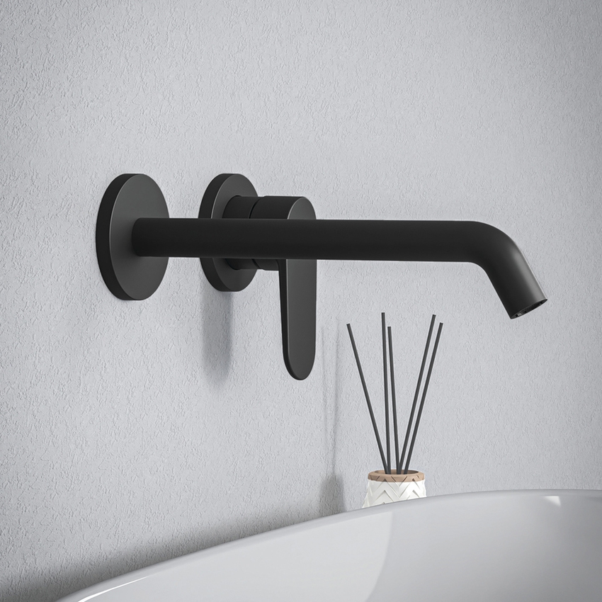 Immagine di Ideal Standard CERAFINE O miscelatore monocomando P.23 cm per lavabo, a parete, senza corpo incasso, colore nero finitura opaco BD911XG