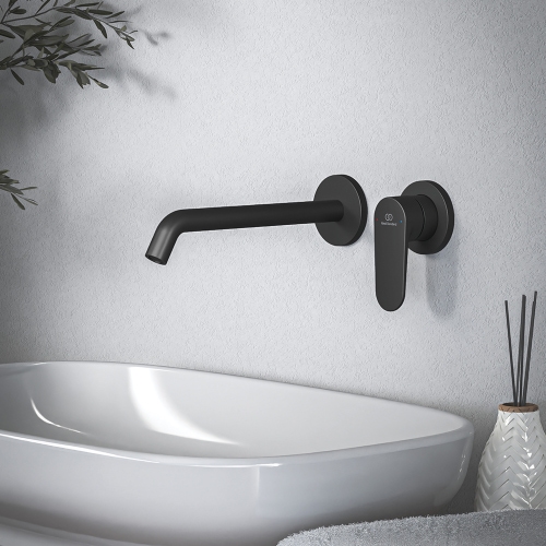 Immagine di Ideal Standard CERAFINE O miscelatore monocomando P.23 cm per lavabo, a parete, senza corpo incasso, colore nero finitura opaco BD911XG
