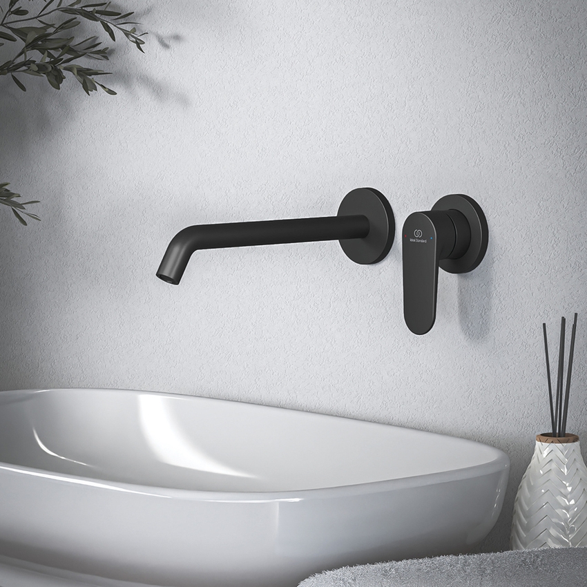 Immagine di Ideal Standard CERAFINE O miscelatore monocomando P.23 cm per lavabo, a parete, senza corpo incasso, colore nero finitura opaco BD911XG