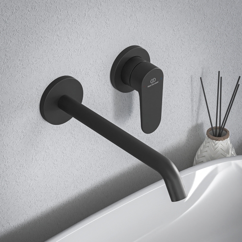 Immagine di Ideal Standard CERAFINE O miscelatore monocomando P.23 cm per lavabo, a parete, senza corpo incasso, colore nero finitura opaco BD911XG