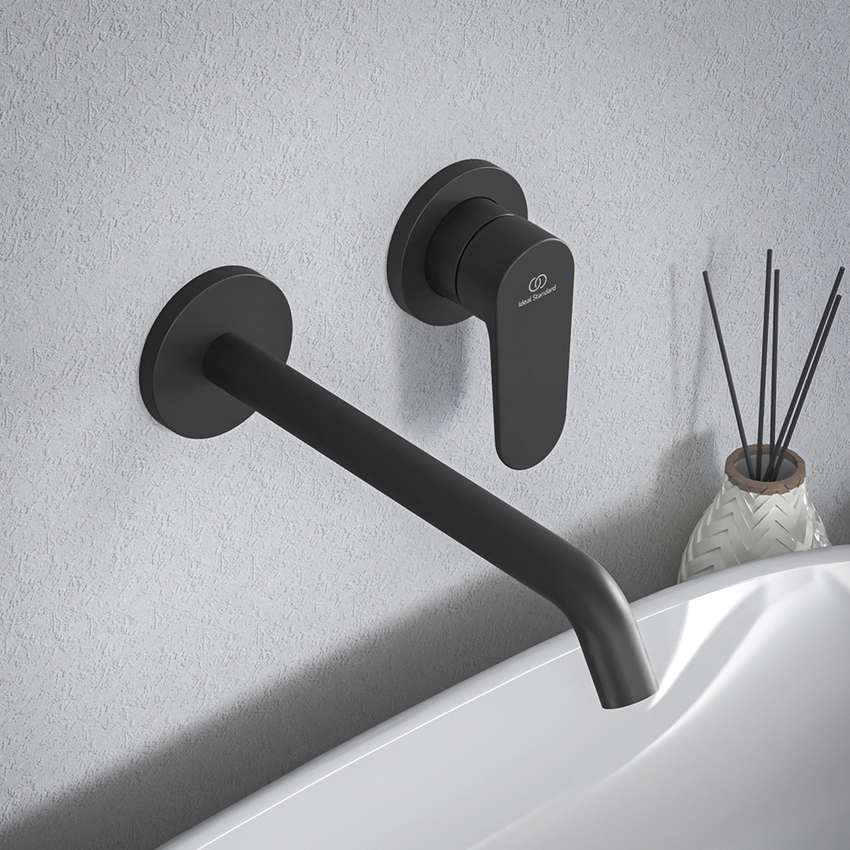 Immagine di Ideal Standard CERAFINE O miscelatore monocomando P.23 cm per lavabo, a parete, senza corpo incasso, colore nero finitura opaco BD911XG