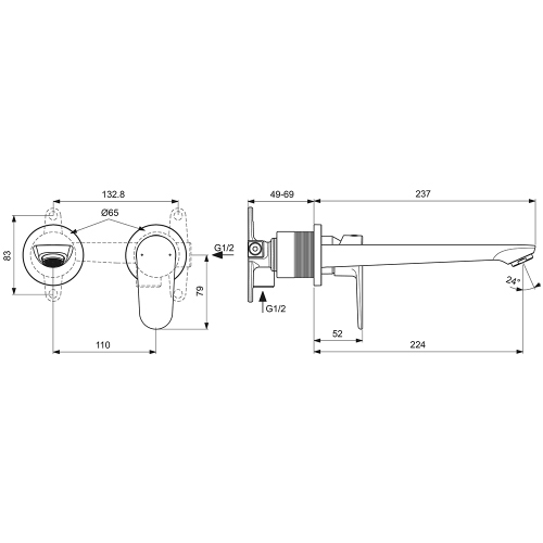 Immagine di Ideal Standard CERAFINE O miscelatore monocomando a parete P.22 cm per lavabo, con limitatore di temperatura, senza corpo incasso, finitura cromo BD133AA