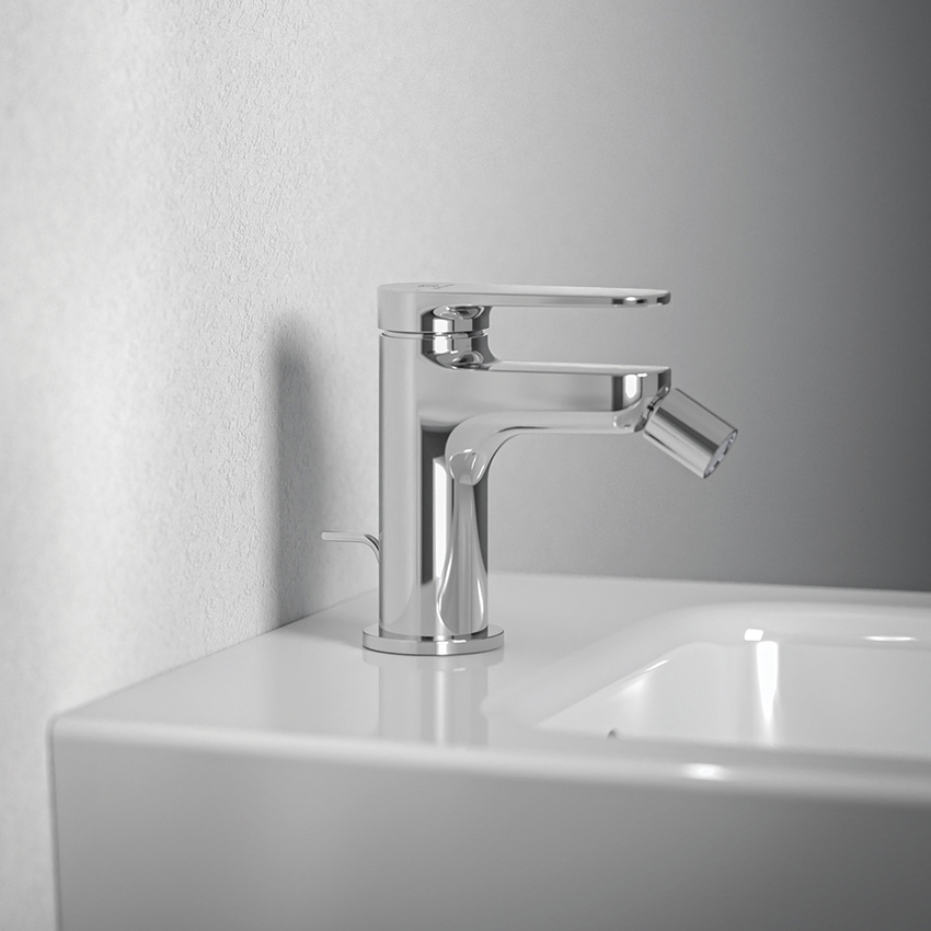 Immagine di Ideal Standard CERAFINE O miscelatore monocomando P.13 cm per bidet, con asta di comando e scarico piletta da 1-1/4", finitura cromo BD775AA