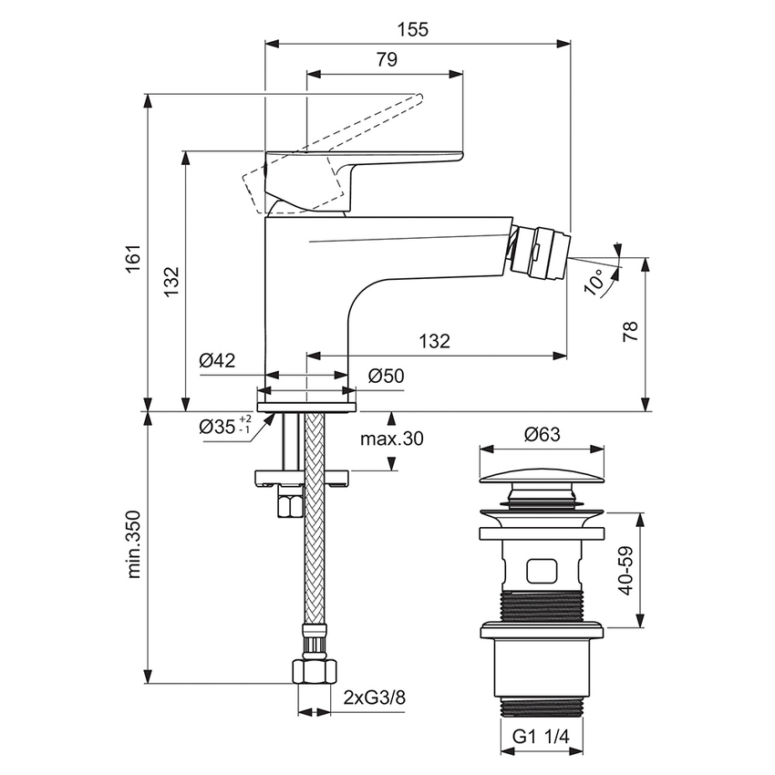 Immagine di Ideal Standard CERAFINE O miscelatore monocomando P.18 cm per bidet, scarico piletta Click-Clack, colore rosè BD716RO