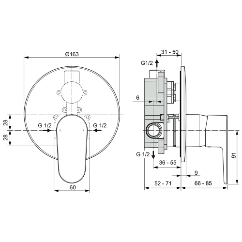 Immagine di Ideal Standard CERAFINE O miscelatore monocomando ad incasso per doccia 1 via, senza corpo incasso, con limitatore della temperatura, finitura cromo A7194AA