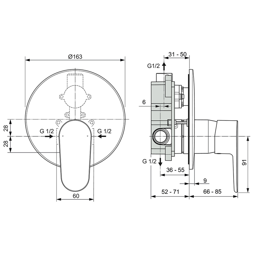Immagine di Ideal Standard CERAFINE O miscelatore monocomando ad incasso per doccia 1 via, senza corpo incasso, con limitatore della temperatura, finitura cromo A7194AA
