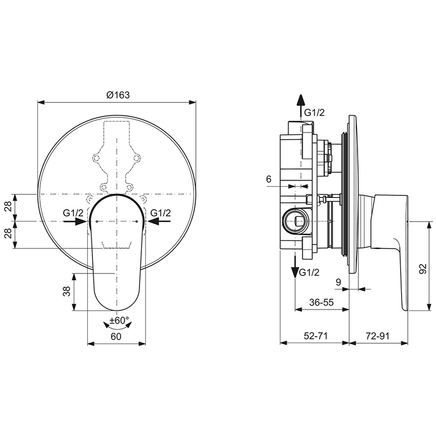 Immagine di Ideal Standard CERAFINE O miscelatore monocomando ad incasso per doccia 1 via, senza corpo incasso, con limitatore della temperatura, colore nero finitura opaco BD134XG