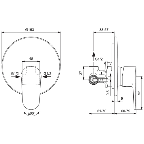 Immagine di Ideal Standard CERAFINE O miscelatore monocomando ad incasso per doccia, con sistema Eko, corpo incasso incluso, finitura cromo A7192AA